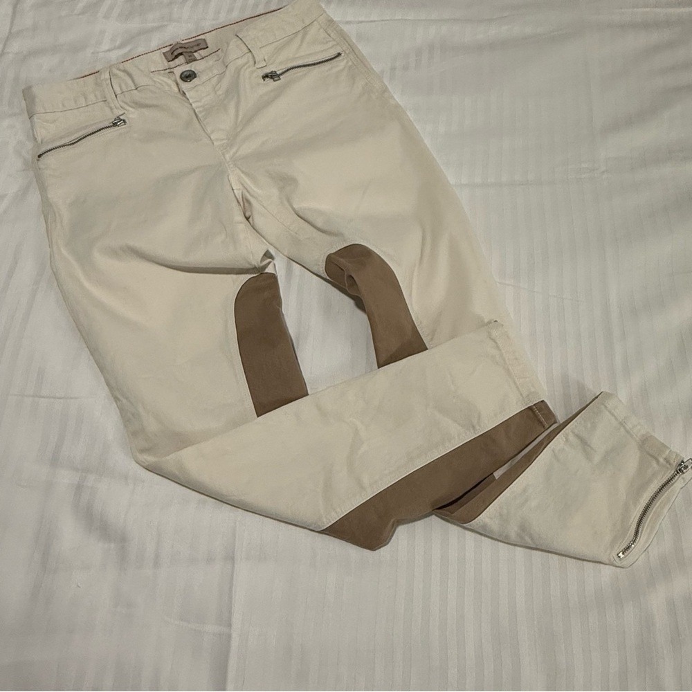 Banana Republic Heritage Equestrian Pants Cream Tan Knee Patch Zipper Ankle 29